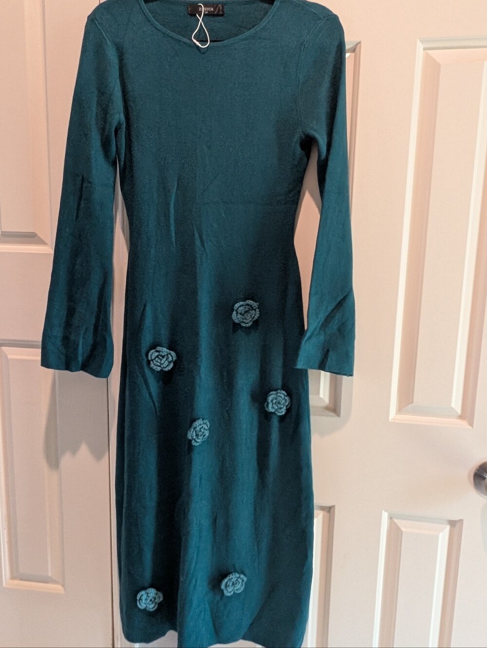 Women’s Teal Long Sleeve Floral Appliqué Dress